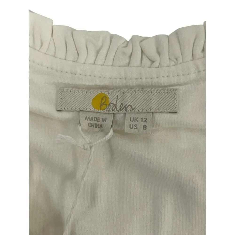 Boden Womens Top Shirt UK 12 US 8 Ivory Puff Sleeve Blouse Peasant T1069 NWT